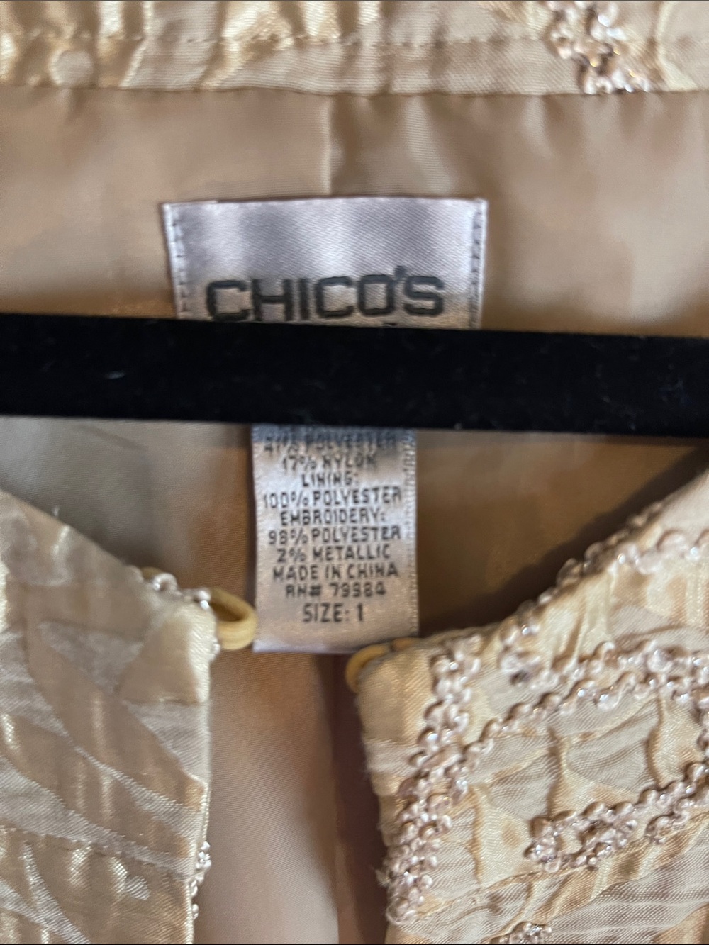 Chico's Metallic Gold Textured Open-Front Jacket - Picture 3 of 9